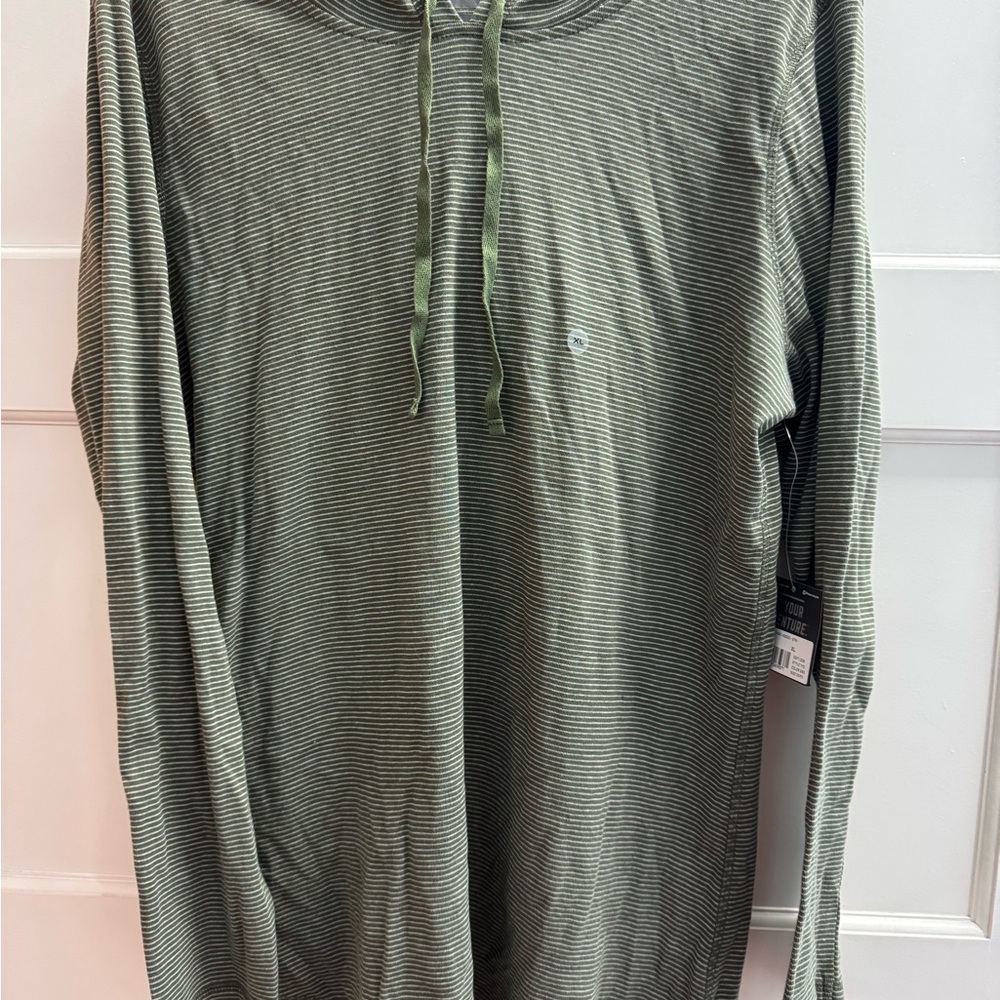 Eddie Bauer Green Striped  hooded Shirt New with tags